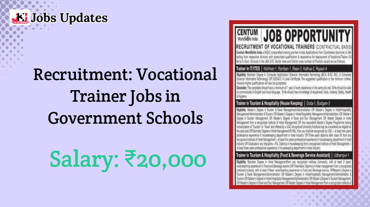 recruitment vocational trainer jobs in government schools