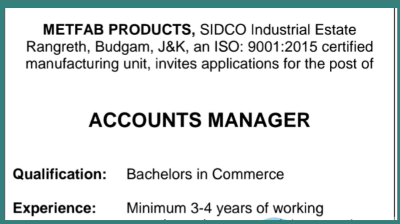 accounts manager at metfab products