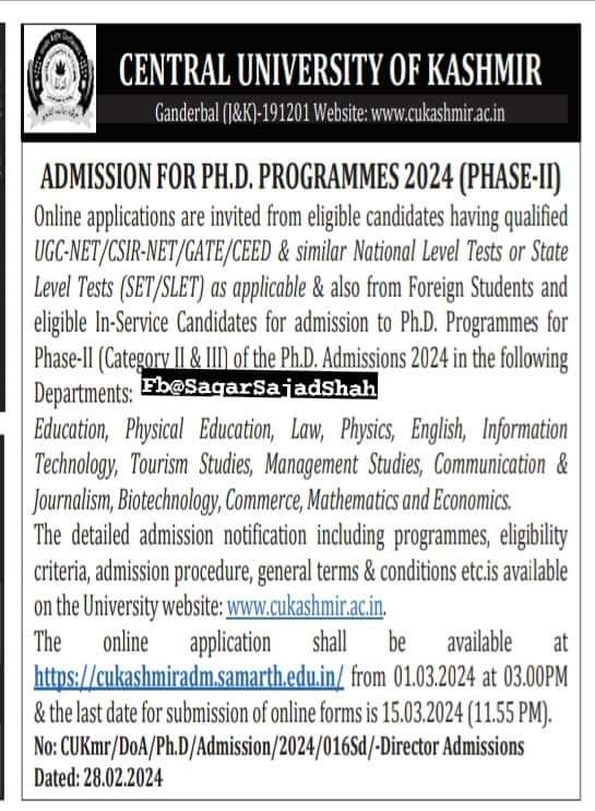 central university of kashmir admission for ph.d. programm 1