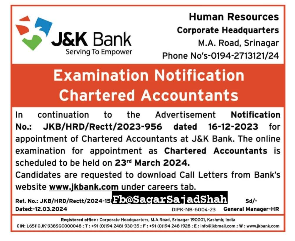 detailed examination notification for chartered accountants
